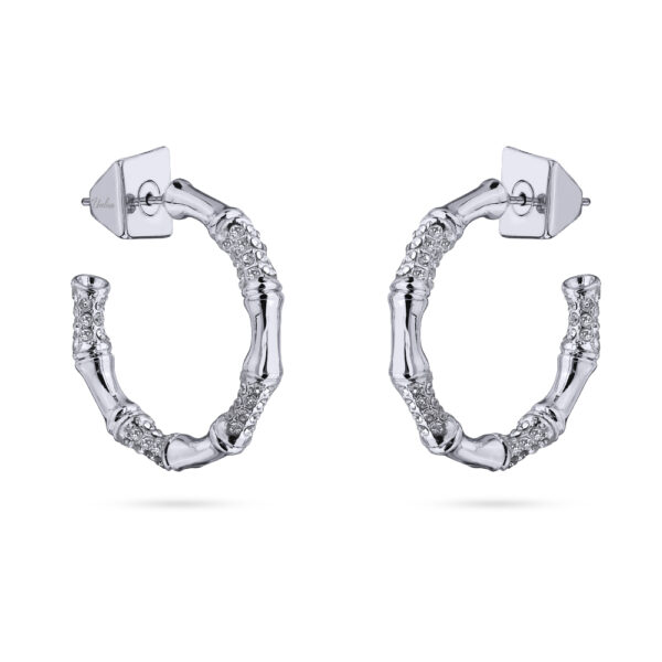 Серьги Бамбук (кристаллы белые, 2.5см; покрытие родий)