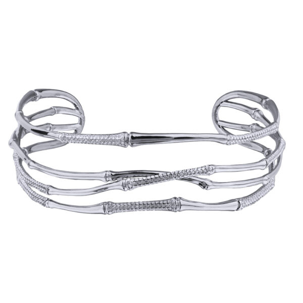 Колье Бамбук (кристаллы белые; покрытие родий)