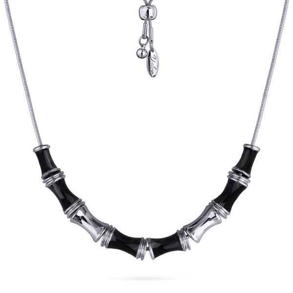 Колье Бамбук (эмаль черная; покрытие родий) 70см