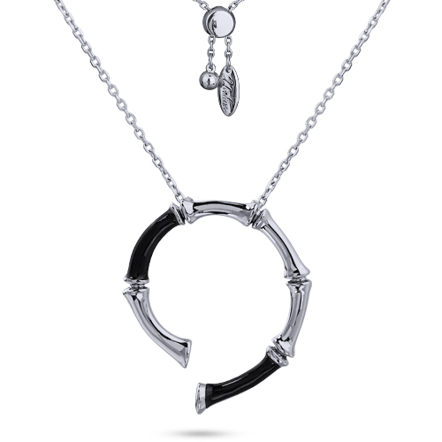 Кулон Бамбук (эмаль черная; покрытие родий) 70см