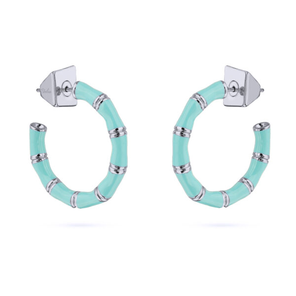 Серьги Бамбук (эмаль морская свежесть, 2.5см; покрытие родий)