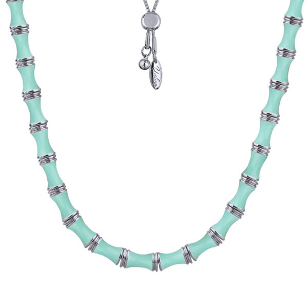 Колье Бамбук (эмаль морская свежесть; покрытие родий) 70см