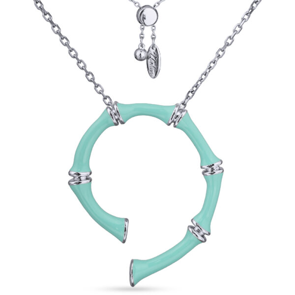 Кулон Бамбук (эмаль морская свежесть; покрытие родий) 70см