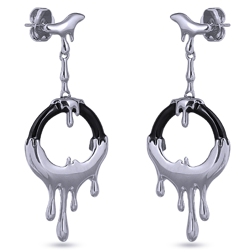 Серьги Оттепель (эмаль черная; покрытие родий)