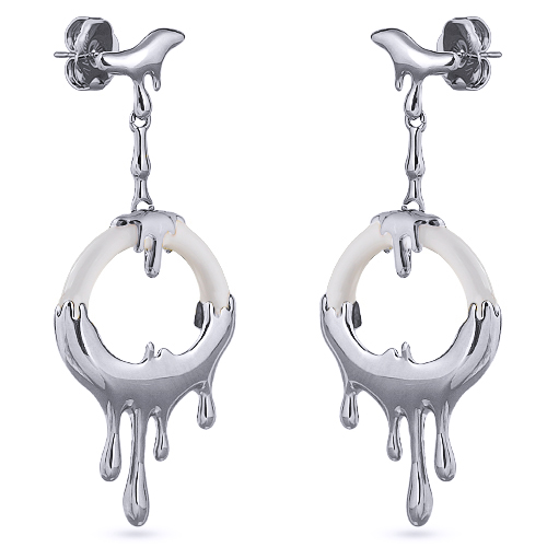 Серьги Оттепель (эмаль белая; покрытие родий)