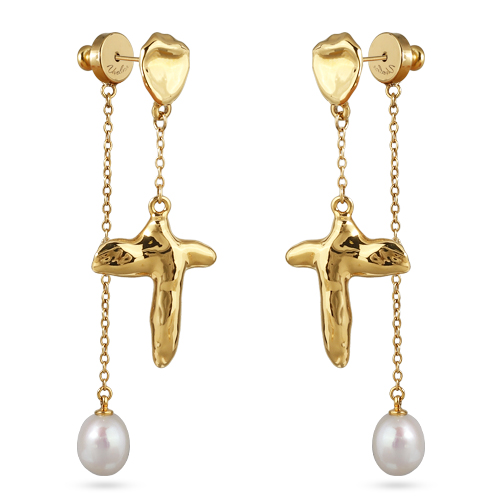 Серьги Коралл (жемчуг белый 8мм; покрытие золото)