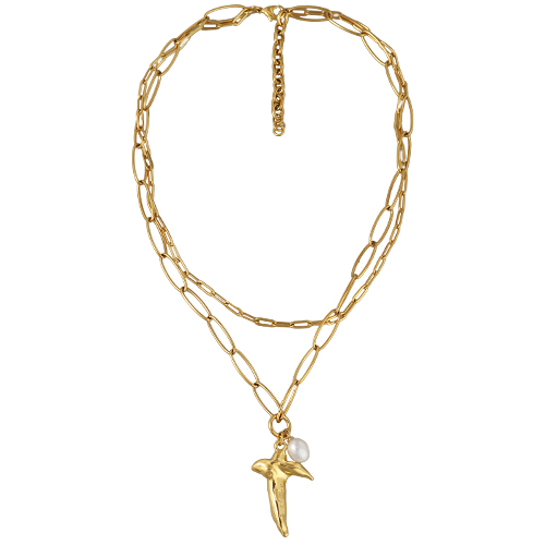 Кулон Коралл (жемчуг белый 8мм; покрытие золото) 45-50см