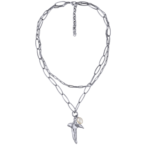 Кулон Коралл (жемчуг белый 8мм; покрытие родий) 45-50см