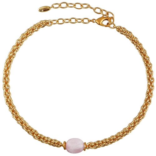 Колье (розовый кварц 15мм, покрытие золото) 42-47см