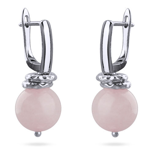 Серьги (розовый кварц 14мм, покрытие родий)