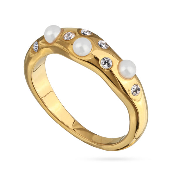 Кольцо Просекко (Майорка, кристаллы SW белые; покрытие золото)