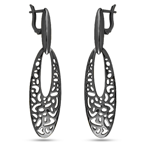 Серьги Узоры  (покрытие черный родий)