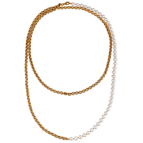 Колье (жемчуг белый 6мм; покрытие золото) 140см