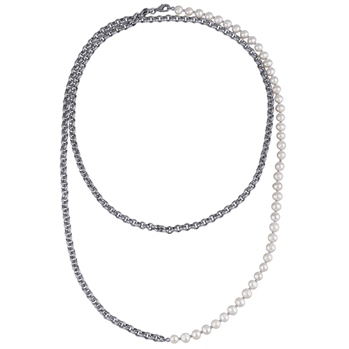 Колье (жемчуг белый 6мм; покрытие родий) 140см