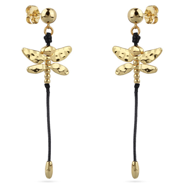 Серьги Стрекоза (текстиль черный; покрытие золото)