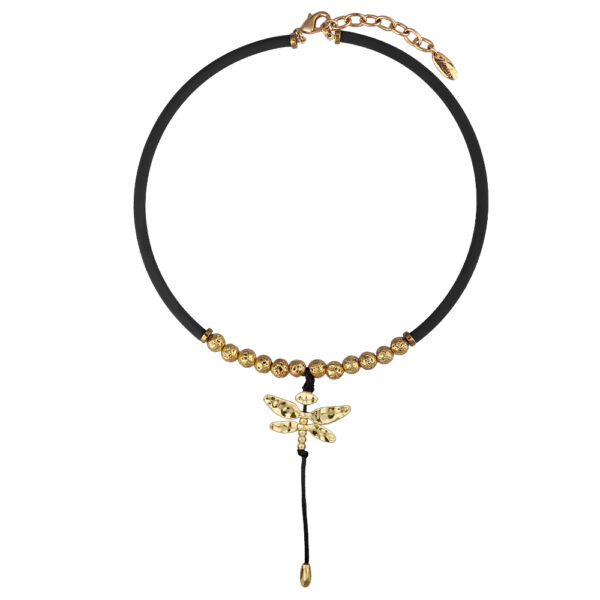 Колье Стрекоза (каучук черный, лава бронзовая; покрытие золото 40-45см)