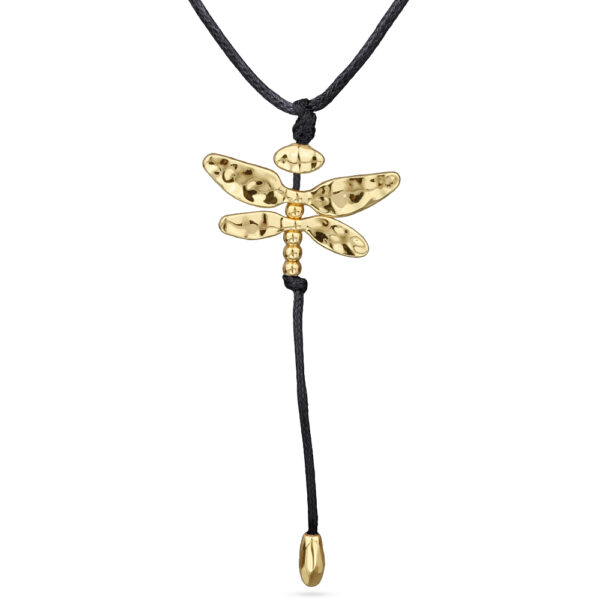 Кулон Стрекоза (текстиль черный; покрытие золото 80см)