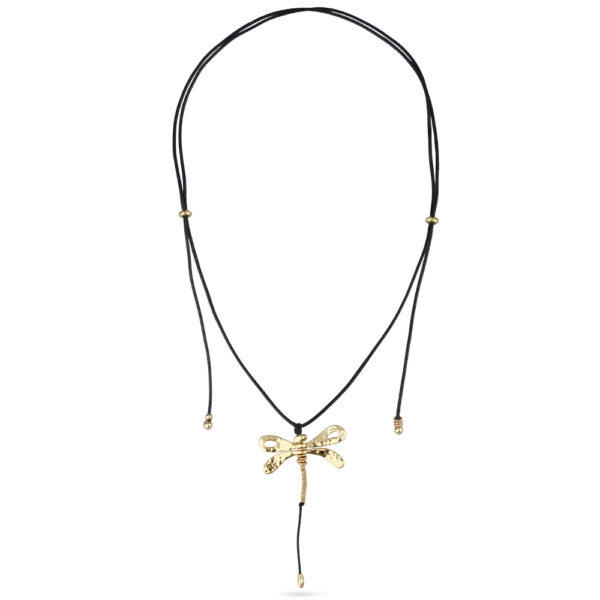 Кулон Стрекоза (текстиль черный; покрытие золото 145см)
