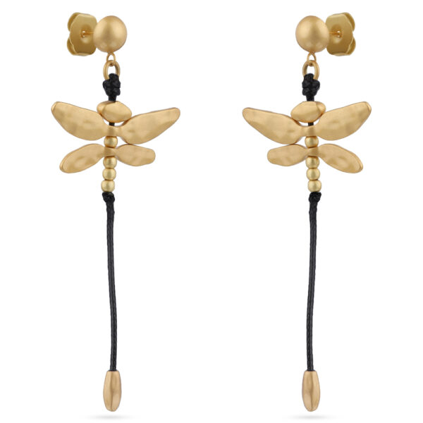 Серьги Стрекоза (текстиль черный; покрытие матовое золото)
