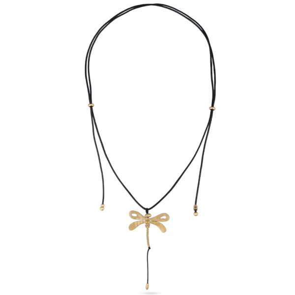 Кулон Стрекоза (текстиль черный; покрытие матовое золото 145см)