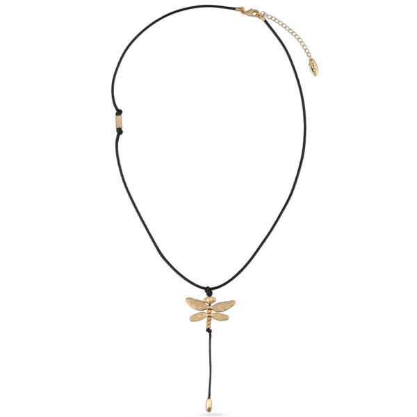Кулон Стрекоза (текстиль черный; покрытие матовое золото 50см)