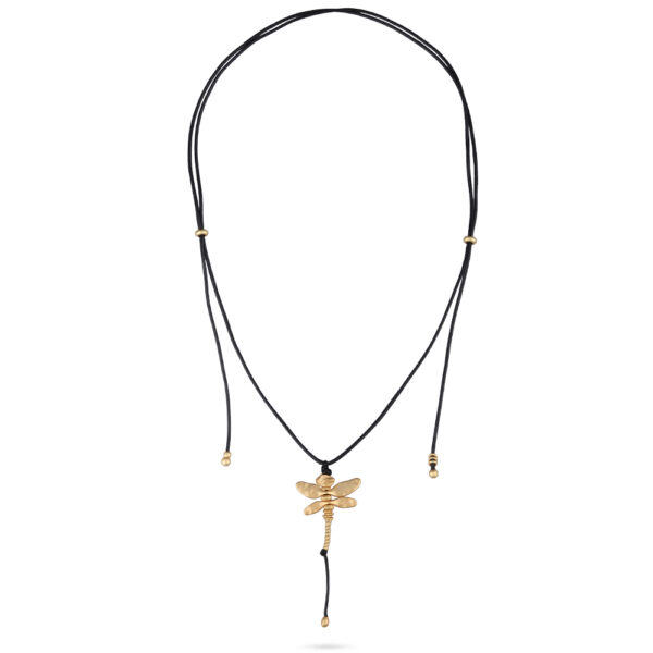 Кулон Стрекоза (текстиль черный; покрытие матовое золото)