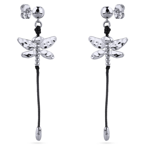 Серьги Стрекоза (текстиль черный; покрытие родий)