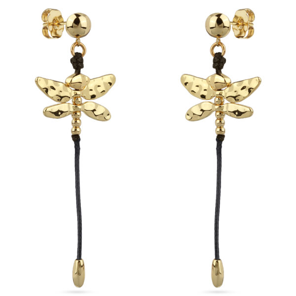 Серьги Стрекоза (текстиль шоколад; покрытие золото)