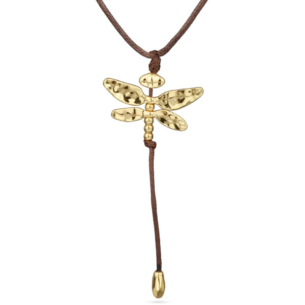 Кулон Стрекоза (текстиль шоколад; покрытие золото 80см)