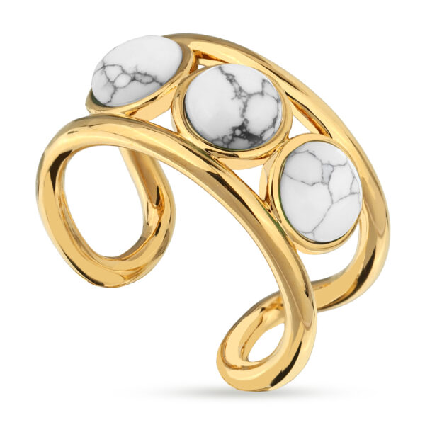 Кольцо Самоцветы (бирюза белая; покрытие золото)