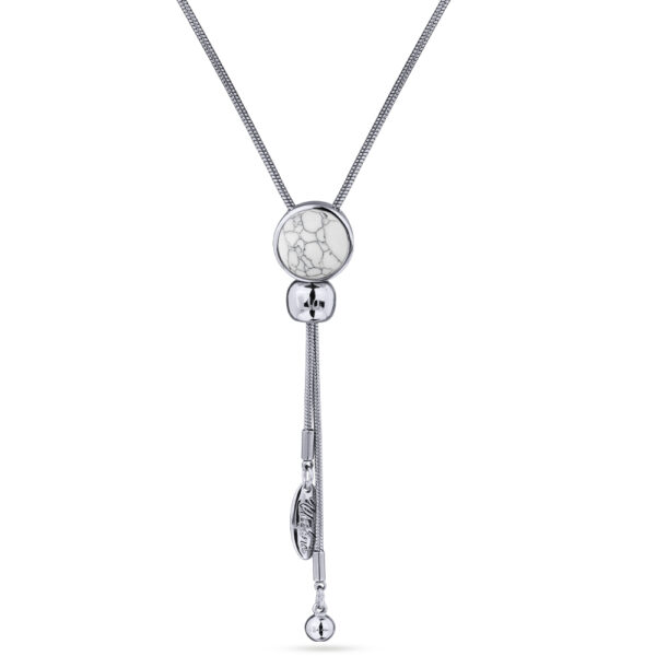 Колье Самоцветы (бирюза белая; покрытие родий) 90см