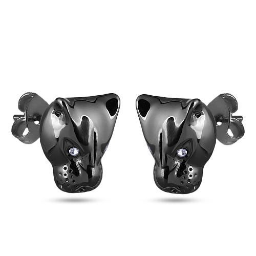 Серьги пантера (кристаллы SW белые; покрытие черный родий)