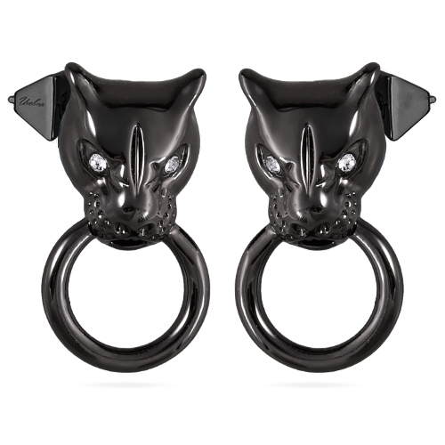 Серьги пантера (кристаллы SW белые; покрытие черный родий)