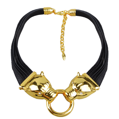 Колье пантера (кристаллы SW белые, натуральная кожа; покрытие золото)