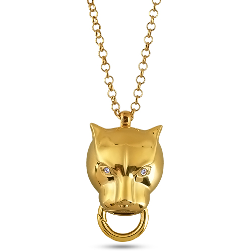 Кулон пантера (кристаллы SW белые; покрытие золото) 80см