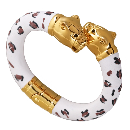 Браслет леопард (эмаль матовая белая, кристаллы SW черные; покрытие золото)