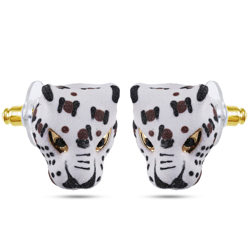 Серьги леопард (эмаль матовая белая, кристаллы SW черные; покрытие золото)