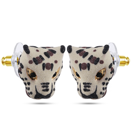 Серьги леопард (эмаль матовая бежевая, кристаллы SW черные; покрытие золото)