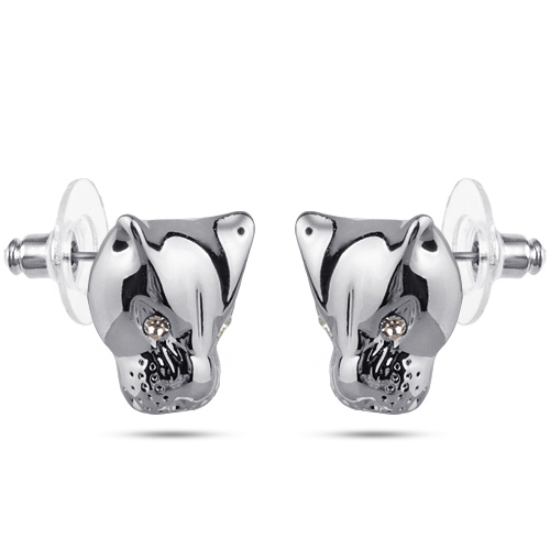 Серьги пантера (кристаллы SW белые; покрытие родий)