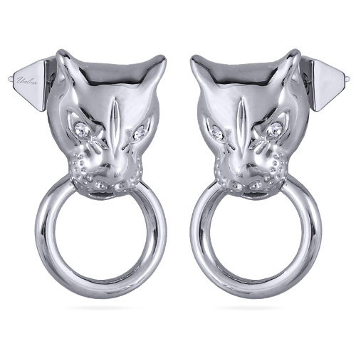 Серьги пантера (кристаллы SW белые; покрытие родий)