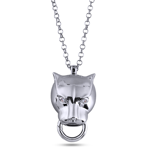 Кулон пантера (кристаллы SW белые; покрытие родий) 80см