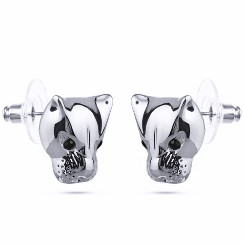 Серьги пантера (кристаллы SW черные; покрытие родий)