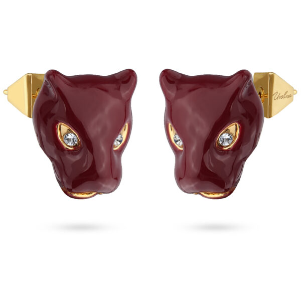 Серьги пантера (эмаль бургунди, кристаллы SW белые; покрытие золото)