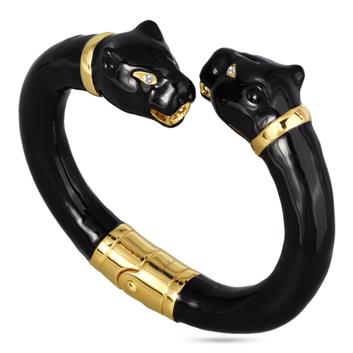 Браслет пантера (эмаль черная, кристаллы SW белые; покрытие золото)