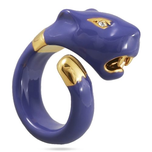 Кольцо пантера (эмаль фиолетовая; кристаллы SW белые; покрытие золото)