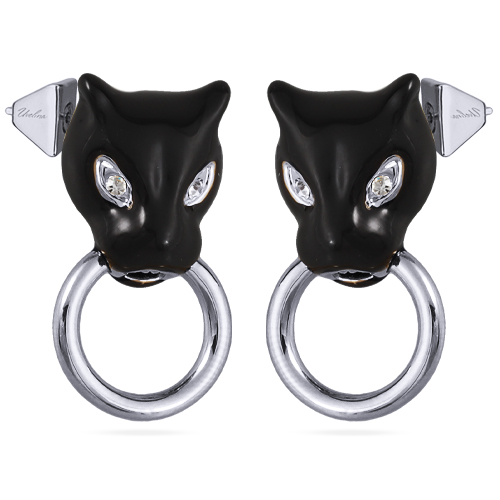 Серьги пантера (эмаль черная; кристаллы SW белые; покрытие родий)