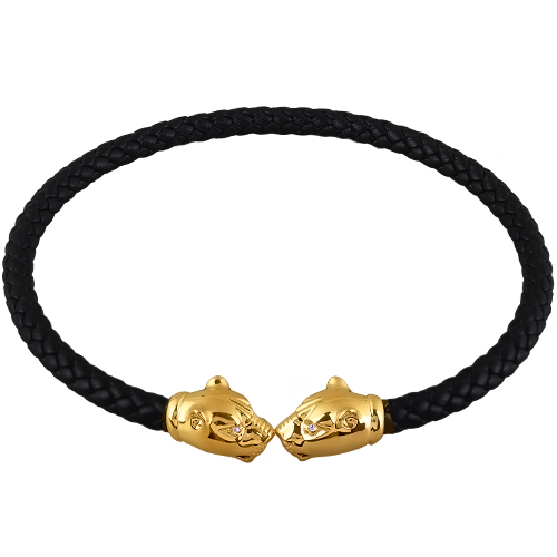 Чокер пантера (кристаллы SW белые, натуральная кожа; покрытие золото)