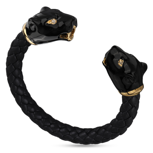 Браслет пантера (эмаль черная, кристаллы SW белые; покрытие золото)