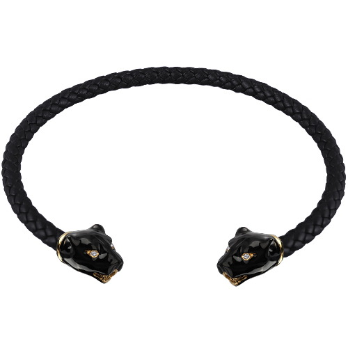 Чокер пантера (эмаль черная, кристаллы SW белые; покрытие золото)