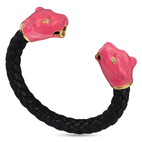 Браслет пантера (эмаль фуксия, кристаллы SW белые; покрытие золото)